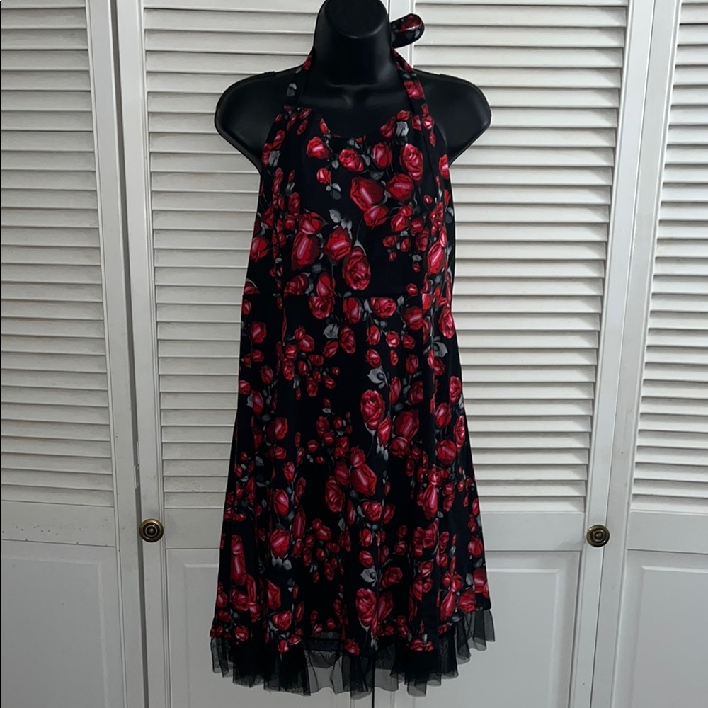 i Hot rockabilly pinup halter floral tulle dress
